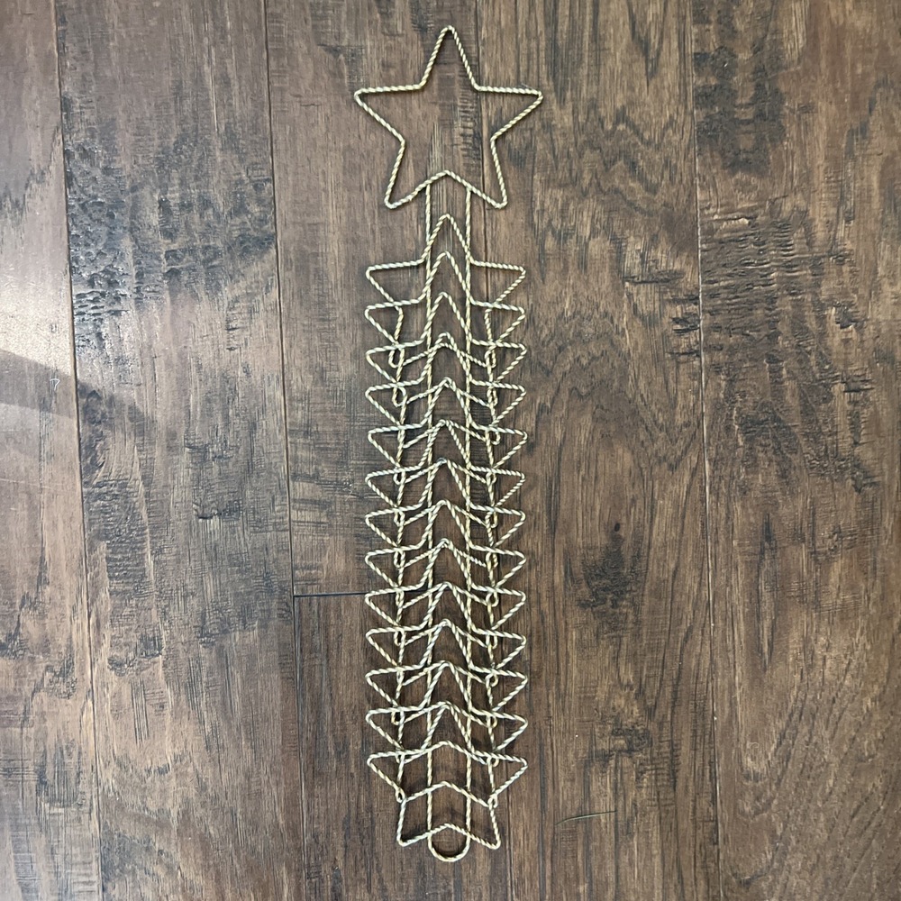 Vintage Gold Toned Greeting Card Holder Christmas Tree 12" Wire